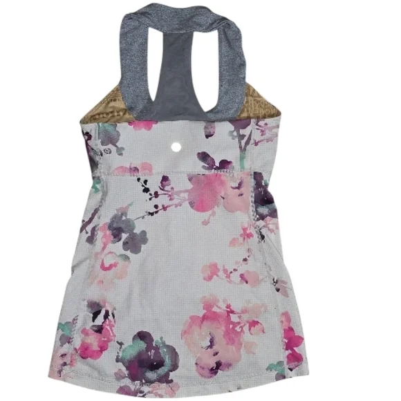 lululemon athletica Gray and Pink Floral Tank Top - Picture 2 of 7